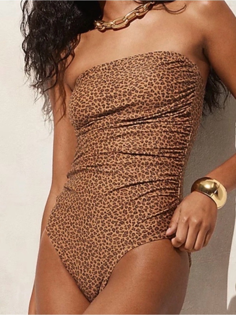 J.Crew Gemma Ruched Bandeau One-Piece Swimsuit in Leopard Print, Size 8